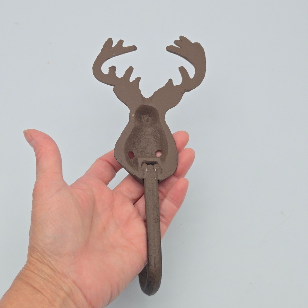 Cast Iron Buck Deer Head Wall Hook Coat Towel Hook Rustic Farmhouse Cabin Lodge - Picture 4 of 12